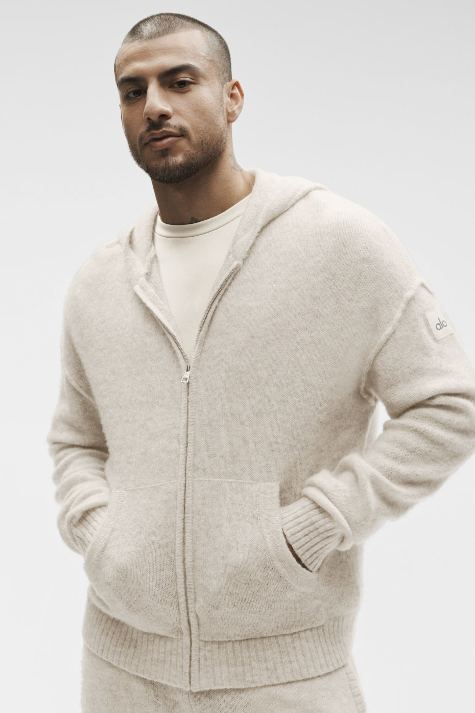 Alternative view of Wool Cashmere New Class Full Zip Hoodie   Oatmeal Heather