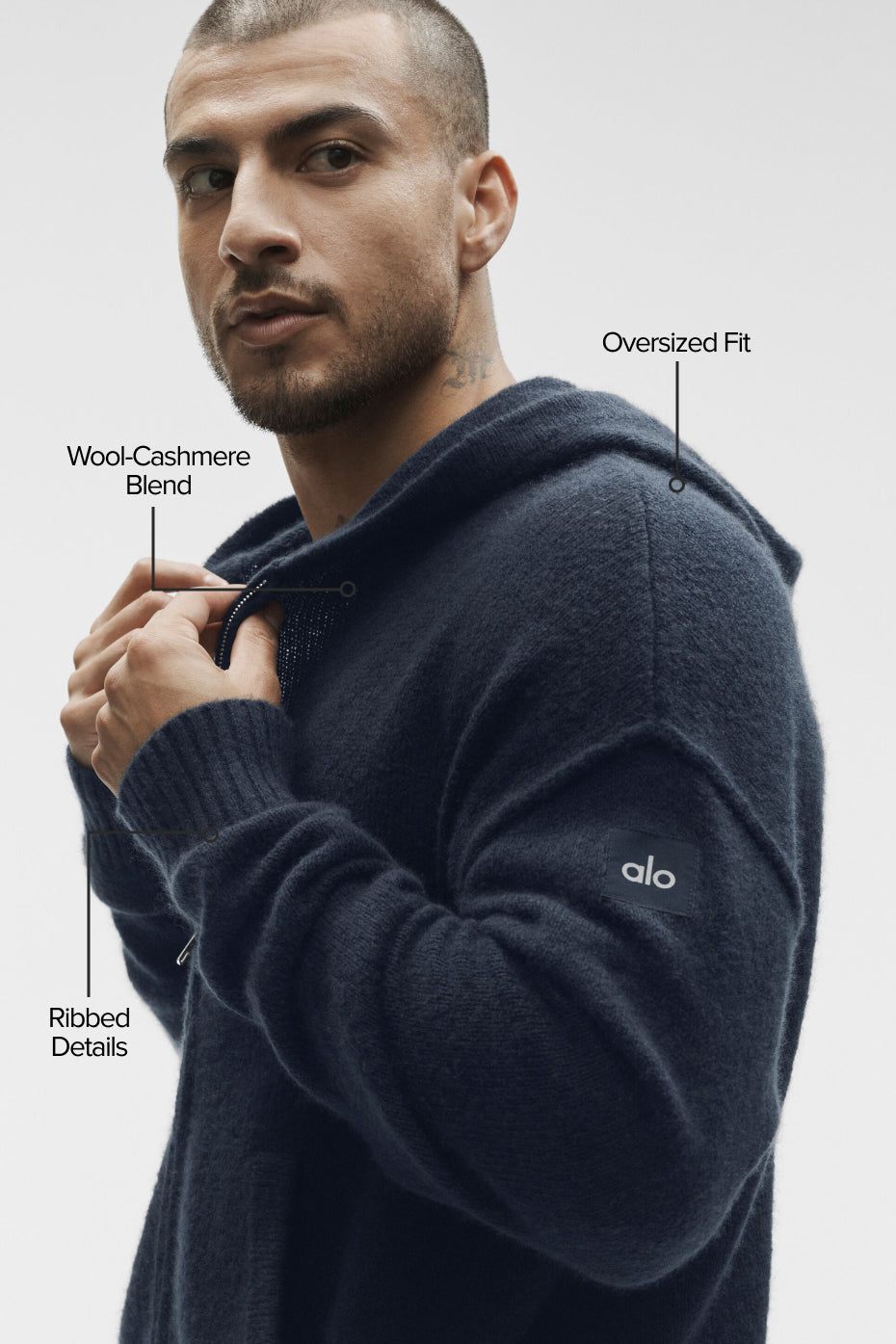 Alternative view of Wool Cashmere New Class Full Zip Hoodie   Navy