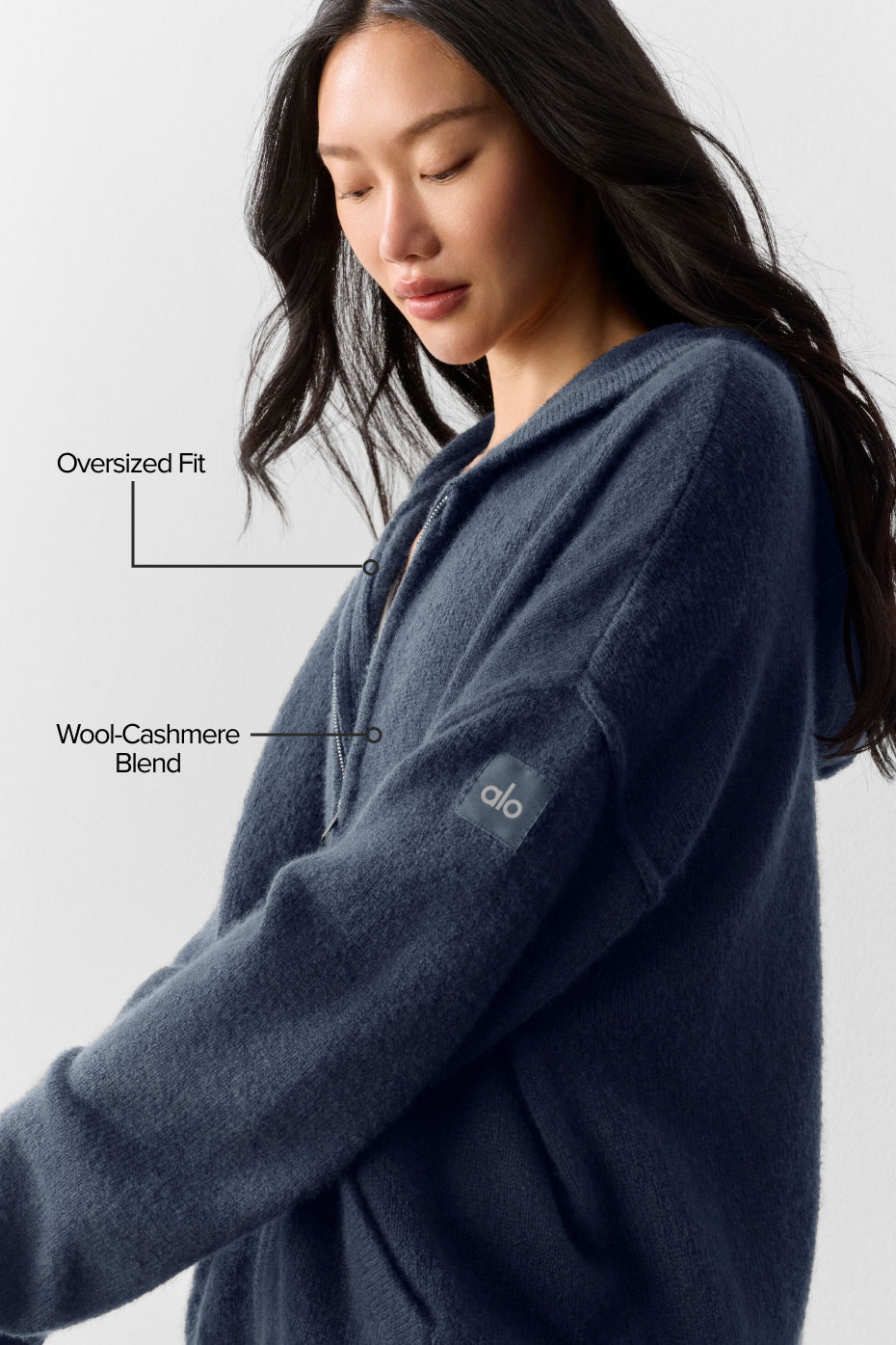Alternative view of Wool Cashmere New Class Full Zip Hoodie   Navy