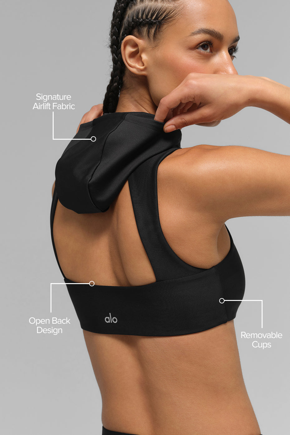 Alternative view of Airlift Light Speed Hooded Bra   Black