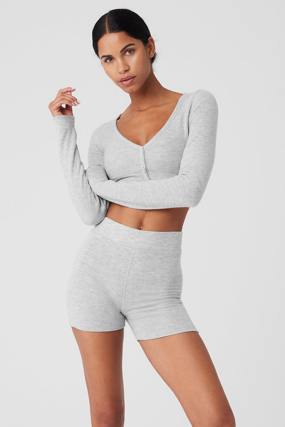Alolux Cropped Me Time Cardigan   Athletic Heather Grey