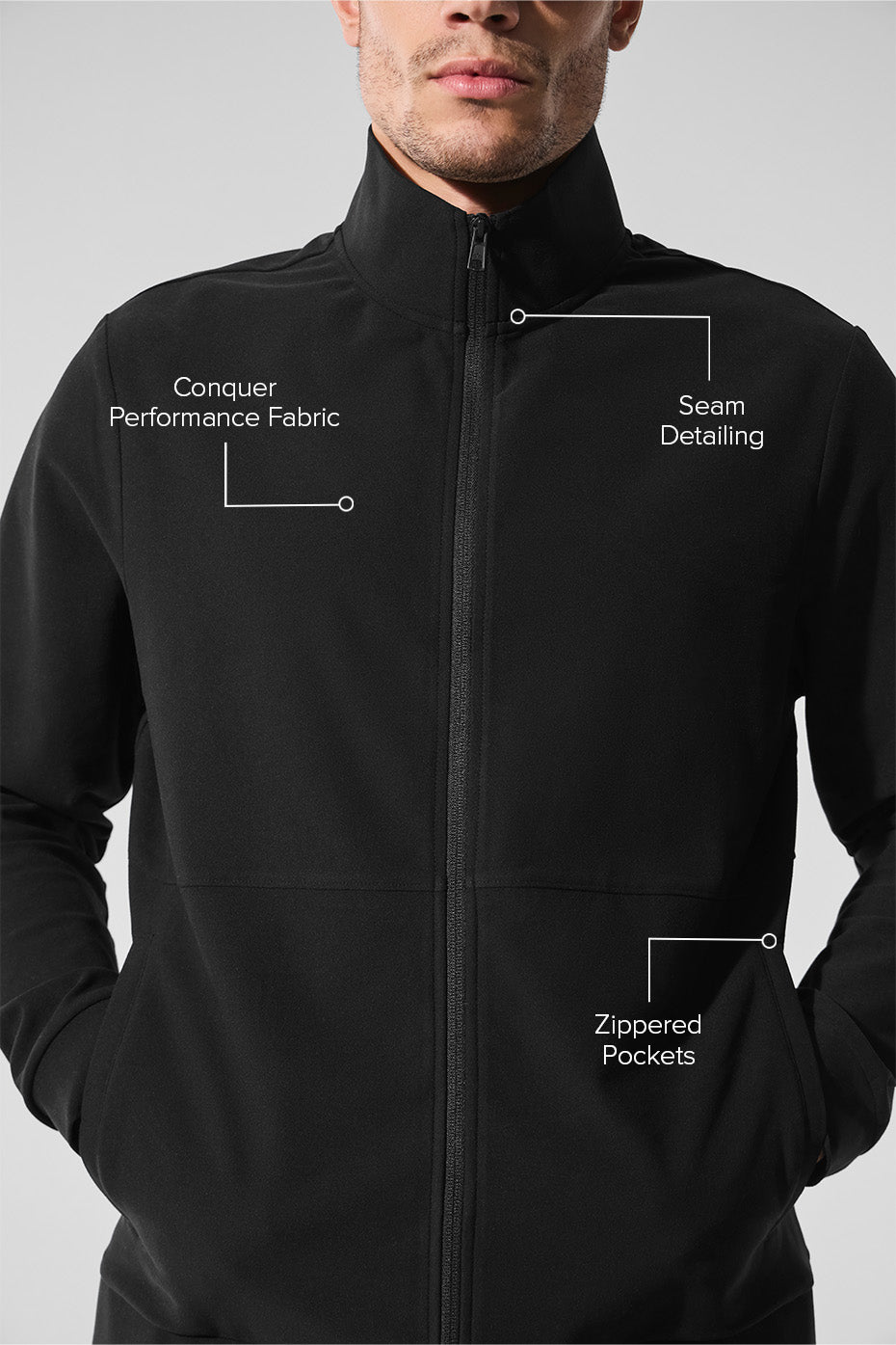 Alternative view of Conquer Max Mock Neck Full Zip   Black