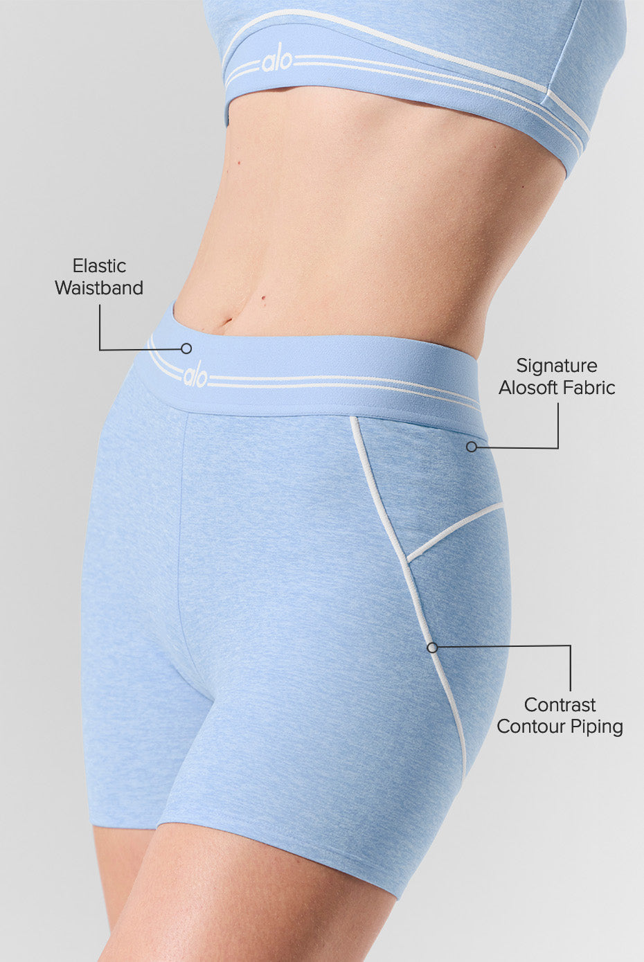 Alternative view of 4” Alosoft High Waist Heart Throb Short   Seashell Blue Heather/White