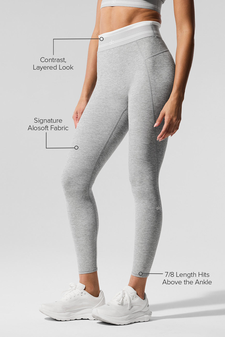 Alternative view of Alosoft High Waist 7/8 Better Together Legging   Athletic Heather Grey/White