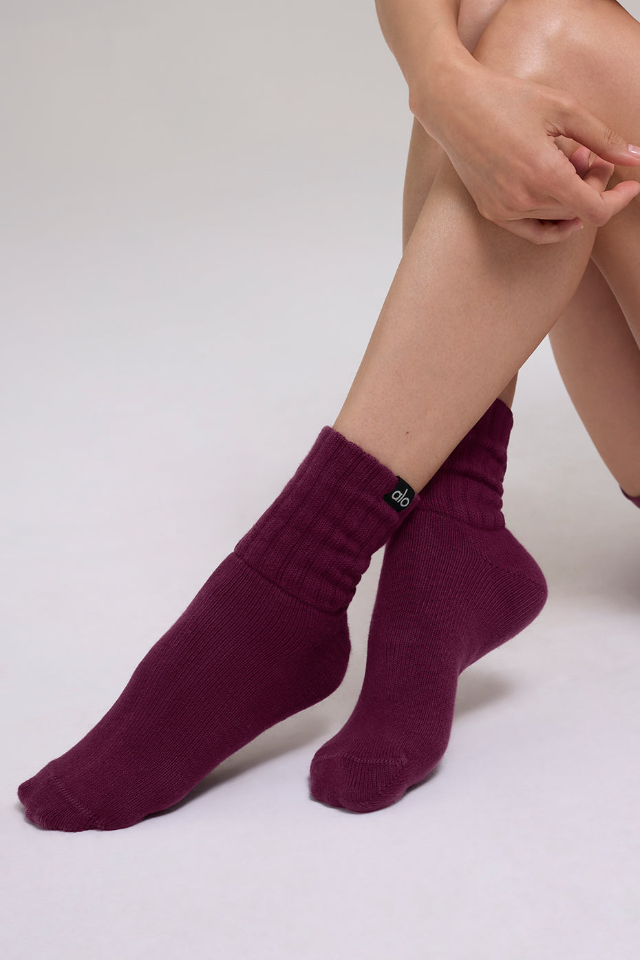 Alternative view of Unisex Half Crew Scrunch Sock   Burgundy