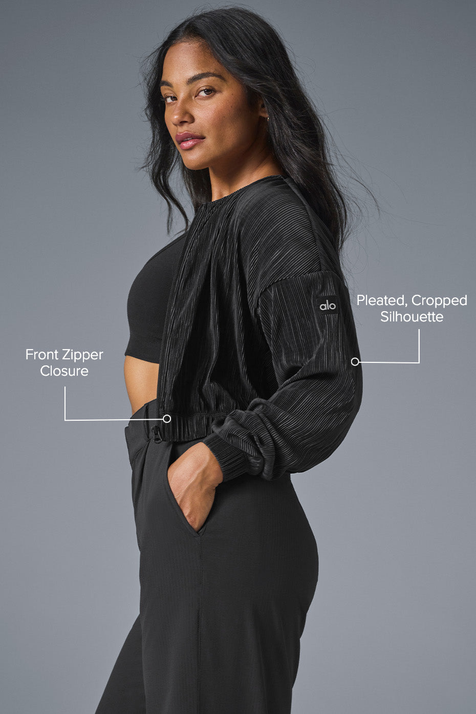Alternative view of Cropped Micro Plisse Jacket   Black