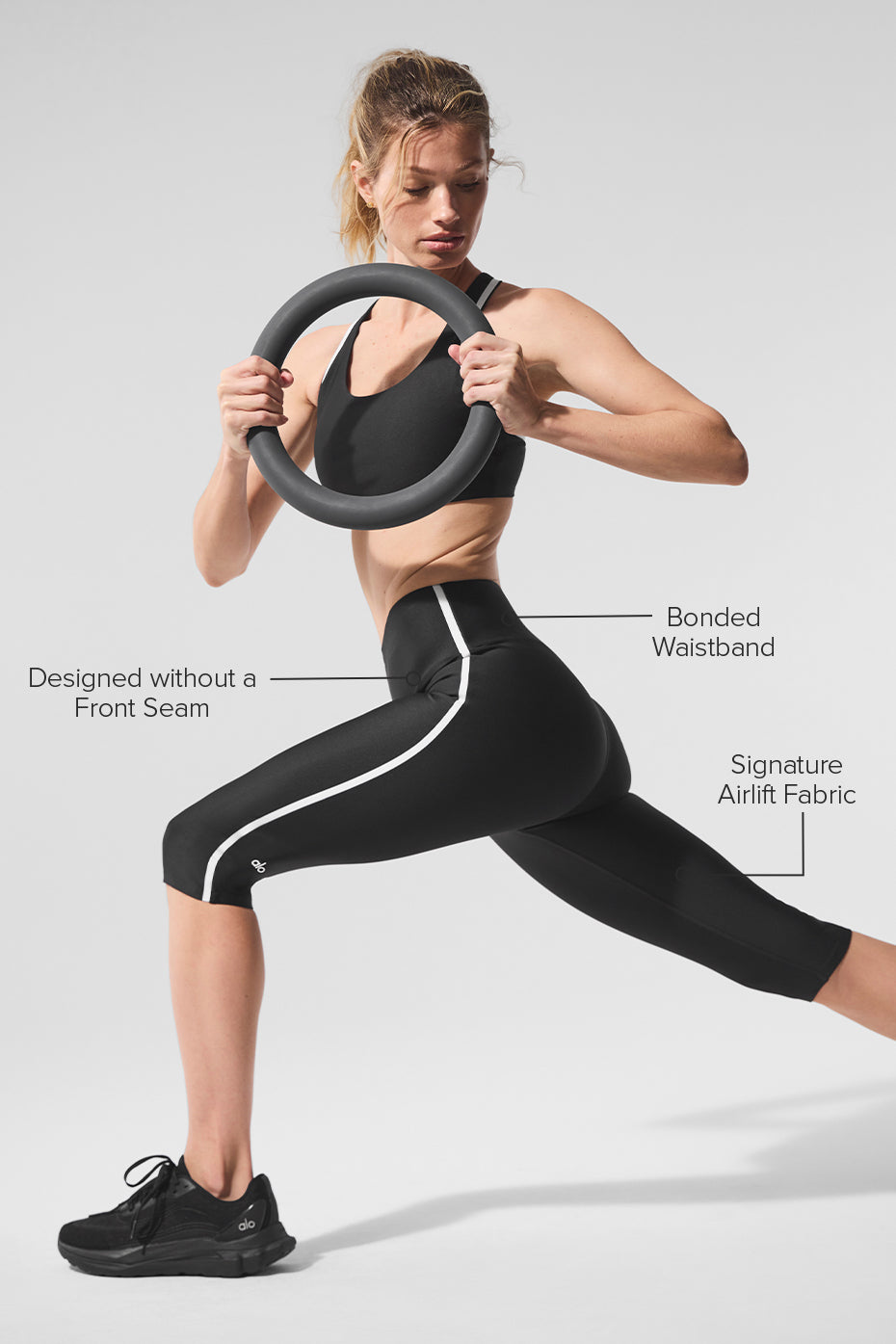Alternative view of Airlift High Waist Super Sleek Contrast Capri   Black/White