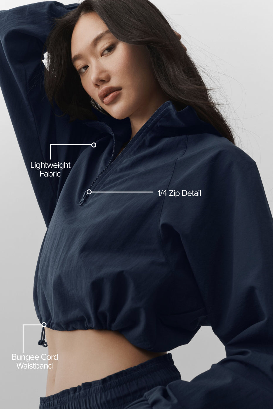 Alternative view of Cropped 1/4 Zip Alumni Pullover   Navy