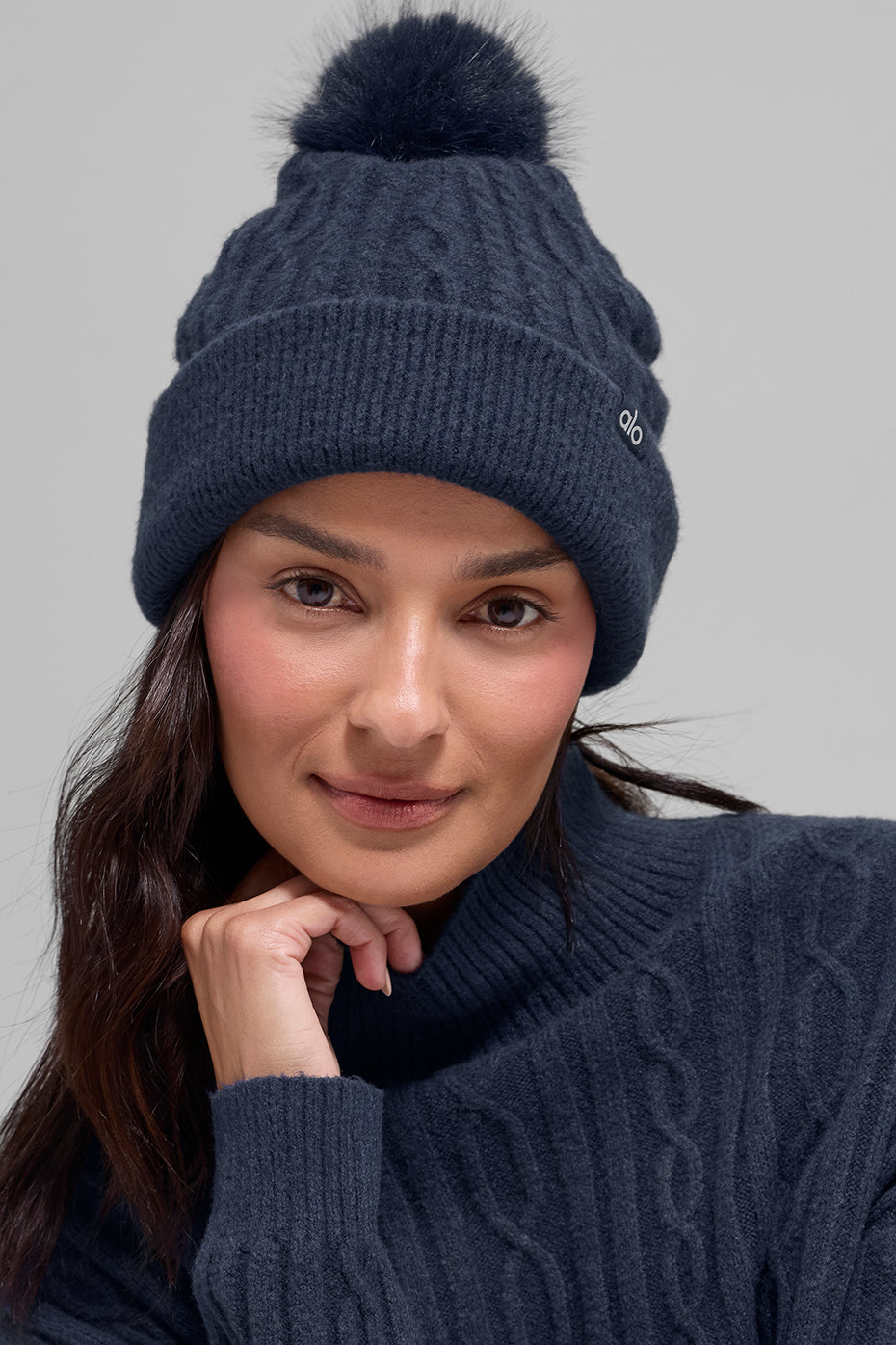 Cable Knit Winter Bliss Beanie   Navy