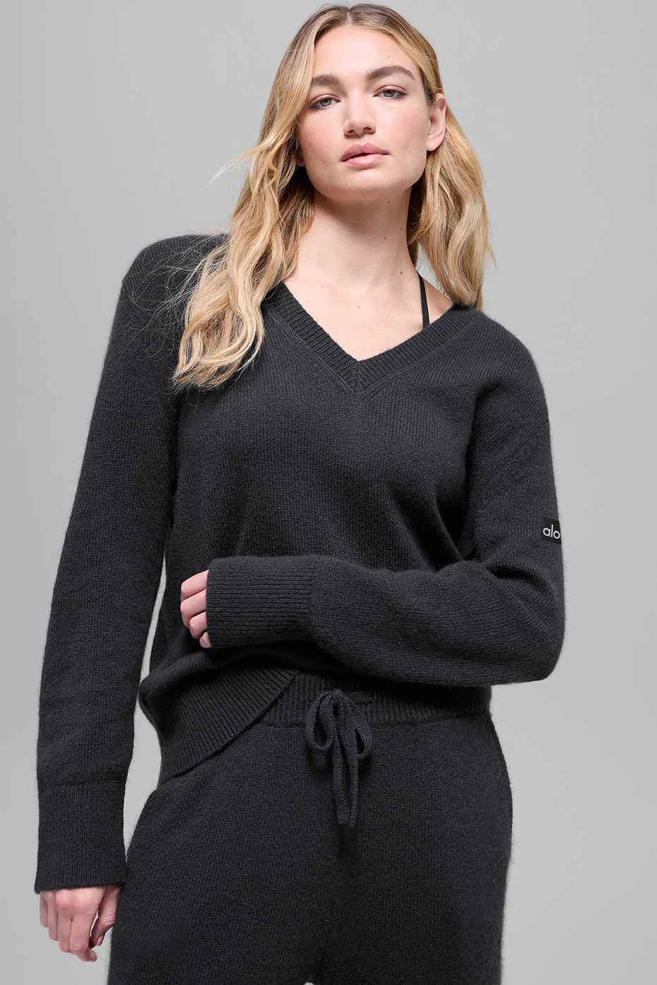 Wool Cashmere New Class Oversized V Neck Sweater   Black