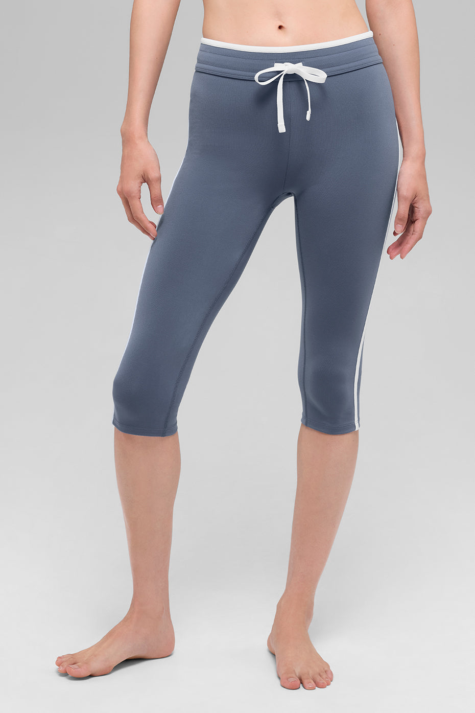 Airbrush High Waist Race Pace Capri   Bluestone/White