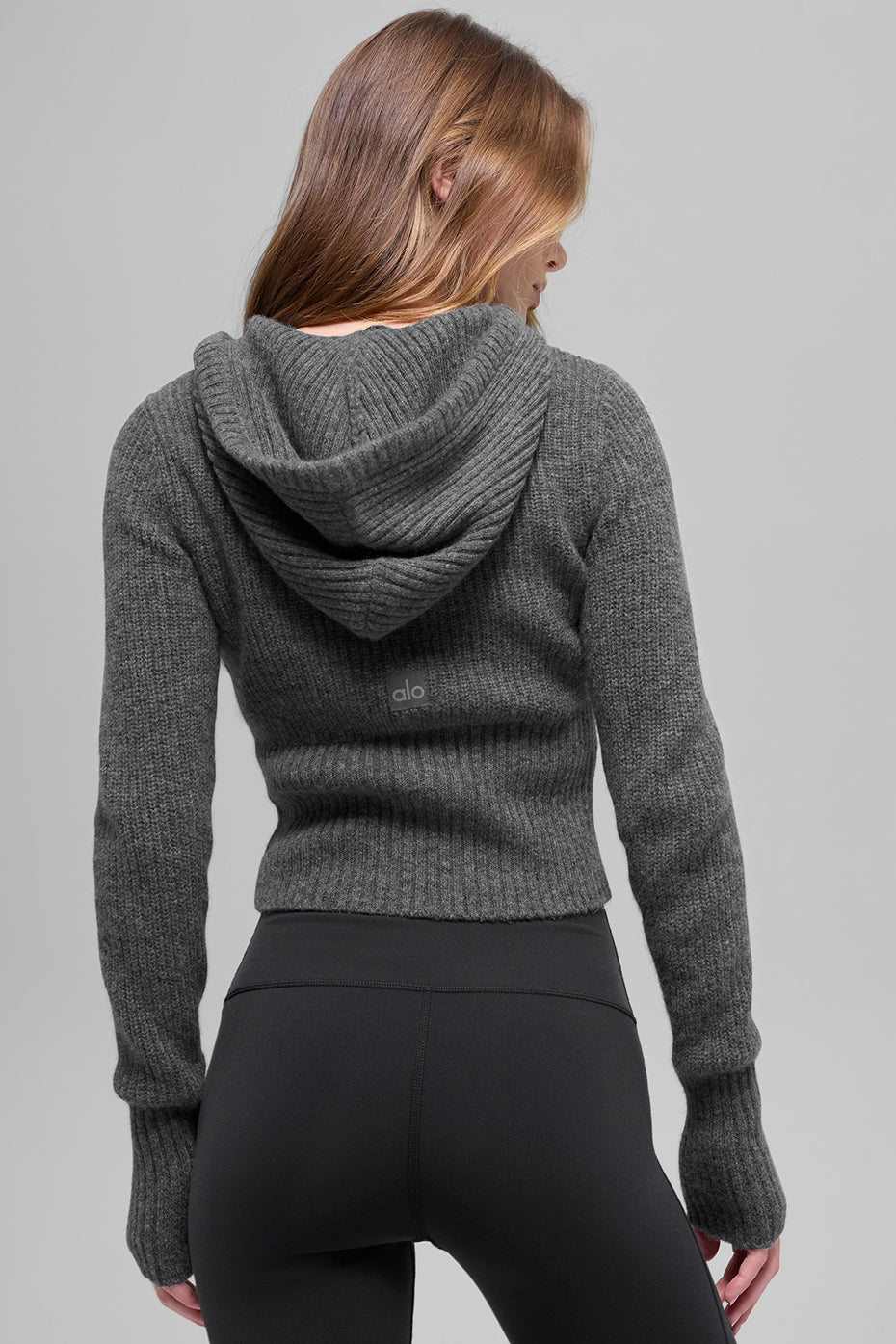 Alternative view of Wool Cashmere Ribbed Noble Full Zip Hoodie   Platinum Grey