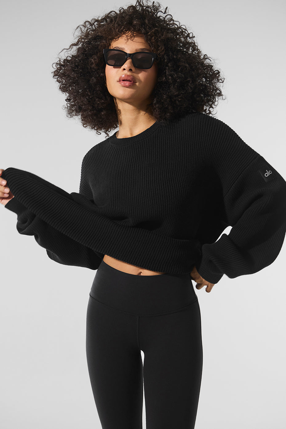 Domain Rib Knit Crew Sweater   Black