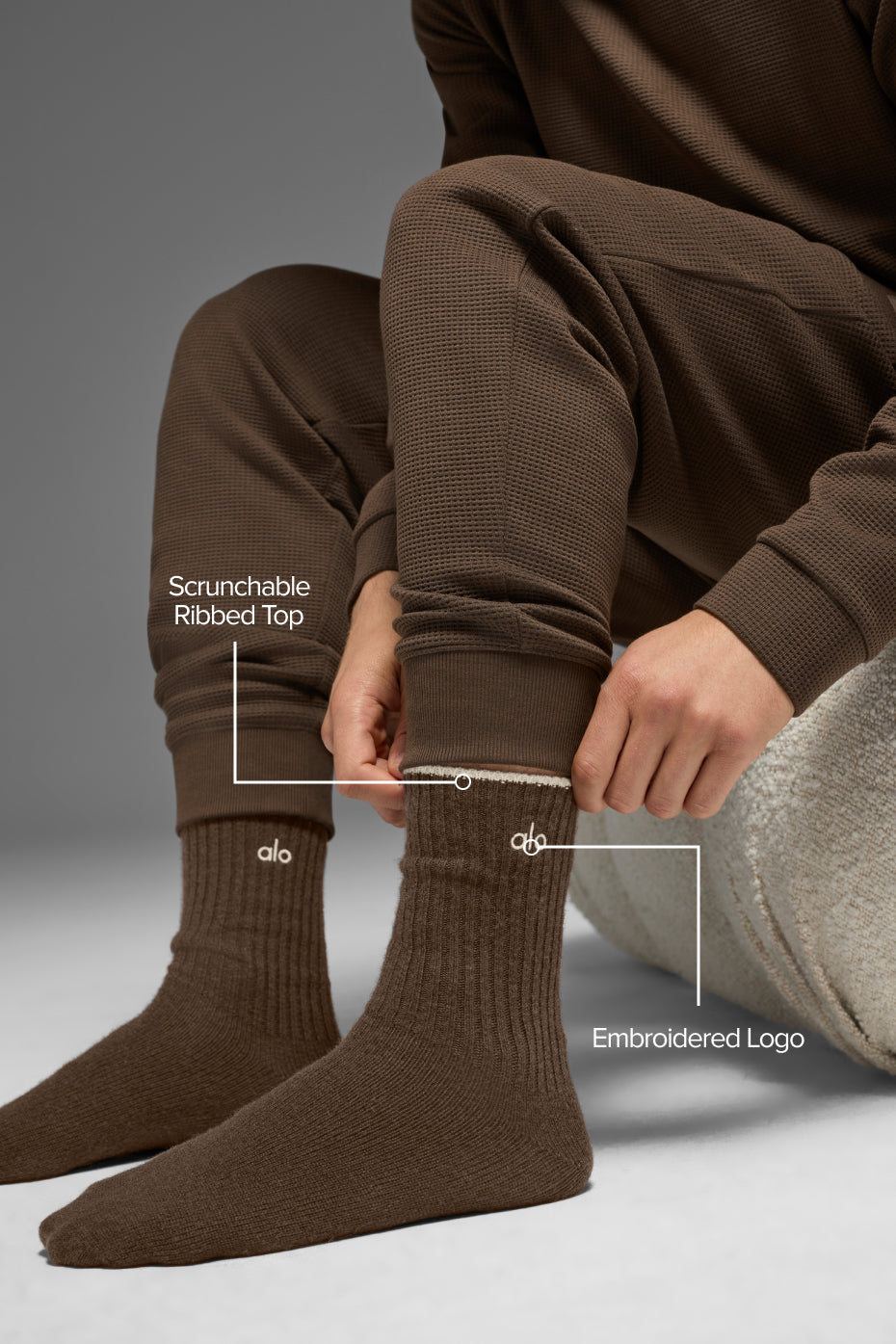 Alternative view of Unisex Wool Cashmere Light Frosted Sock   Espresso Heather/Ivory