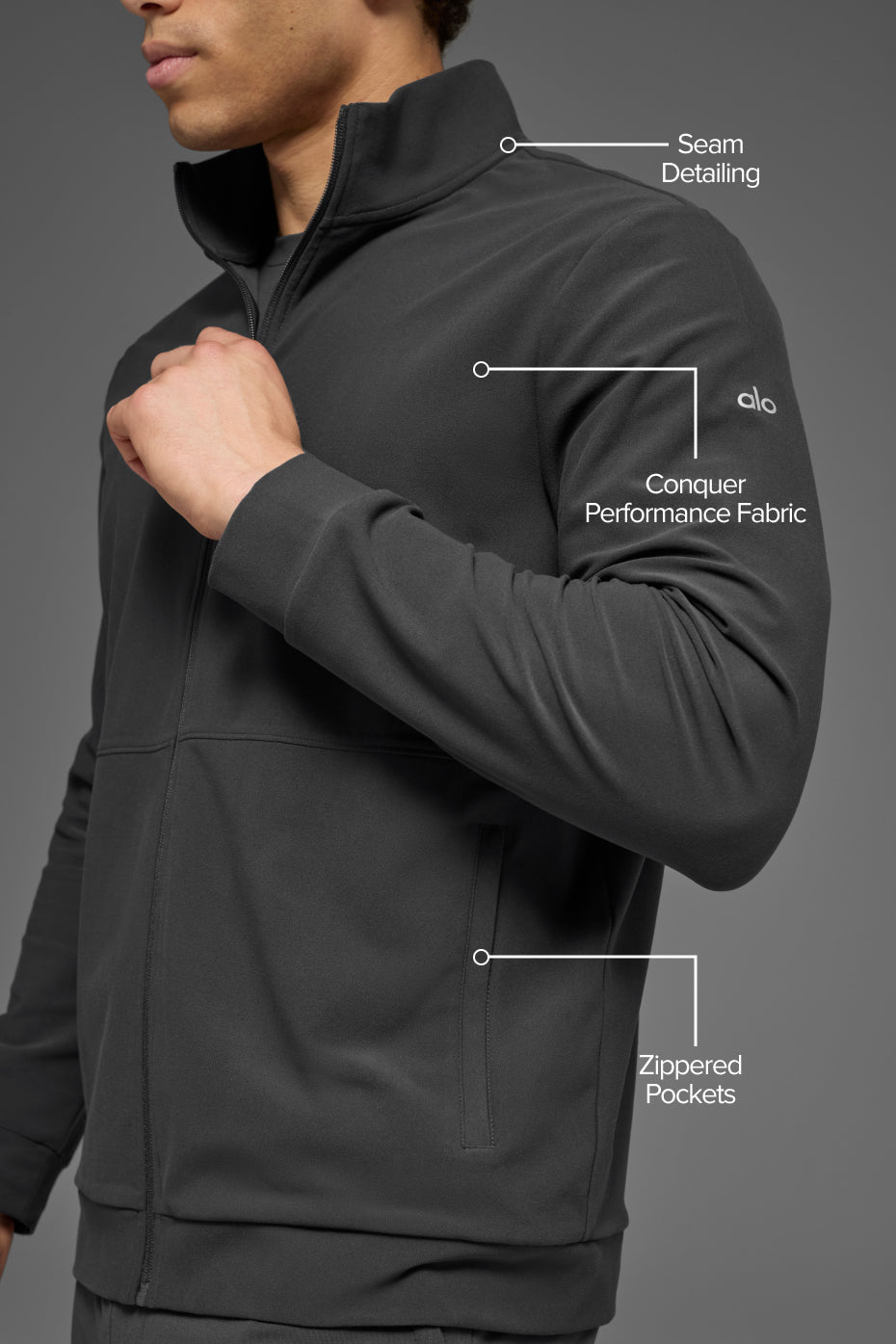 Alternative view of Conquer Max Mock Neck Full Zip   Anthracite