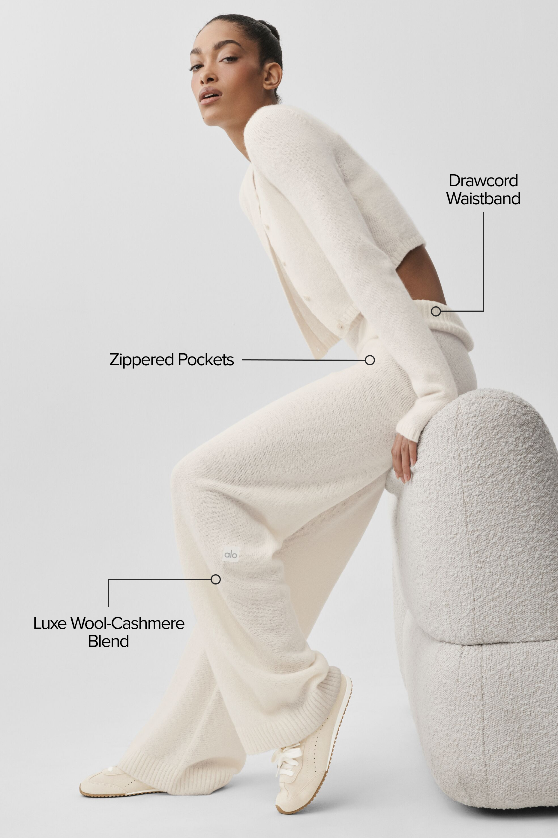Alternative view of Wool Cashmere High Waist New Class Wide Leg Pant   Ivory