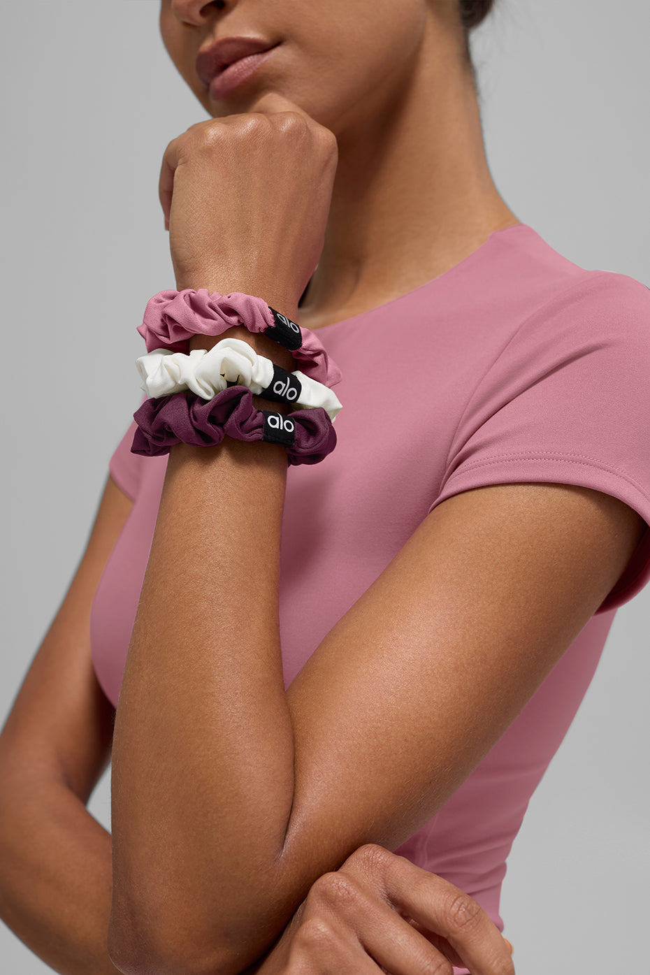 Alternative view of Fresh Mini Scrunchie (3 Pack)   Burgundy/Pink Wild Rose/Ivory