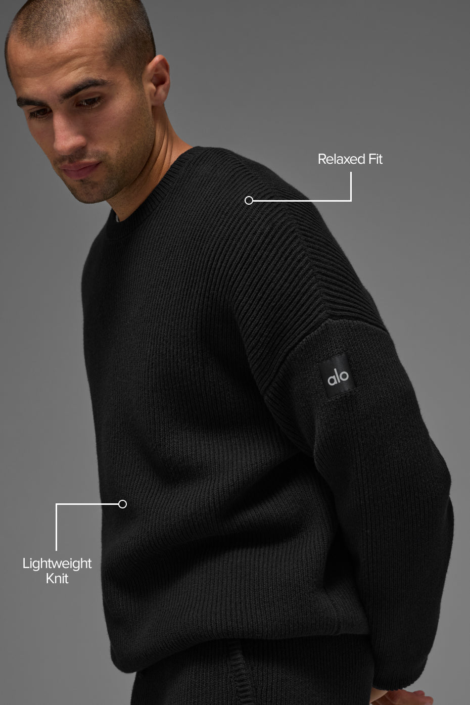 Alternative view of Domain Rib Knit Crew Sweater   Black