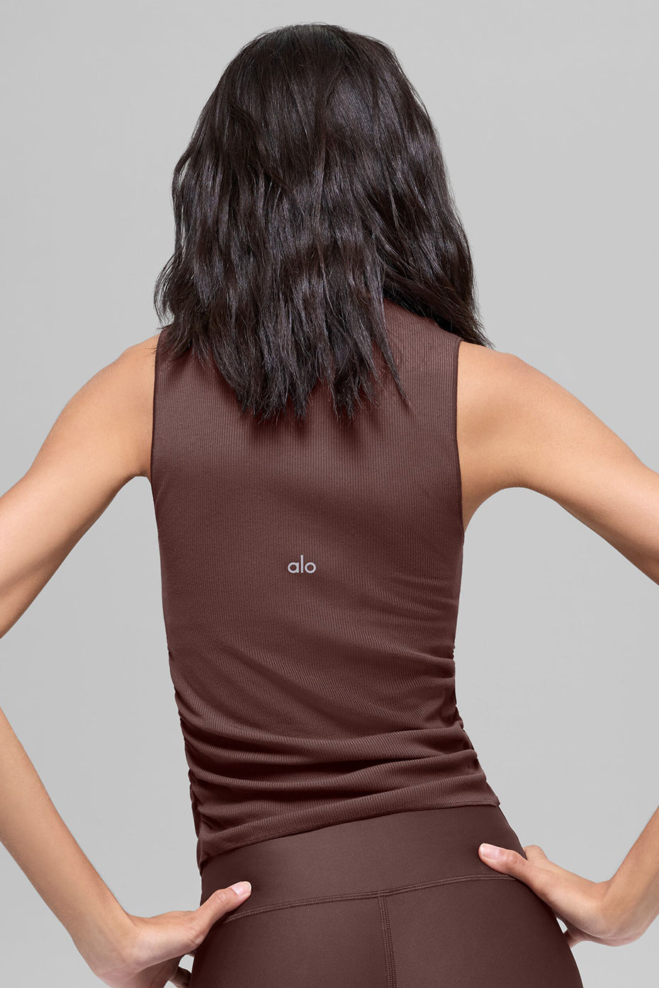 Alternative view of Ribbed En Pointe Tank   Brownstone