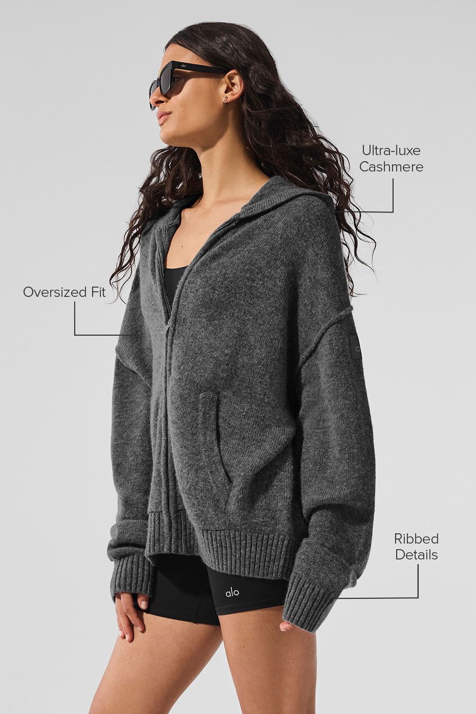 Alternative view of Wool Cashmere New Class Full Zip Hoodie   Platinum Grey