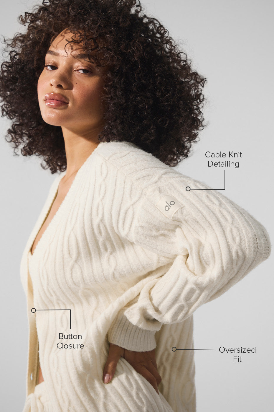 Alternative view of Cable Knit Winter Bliss Cardigan   Ivory