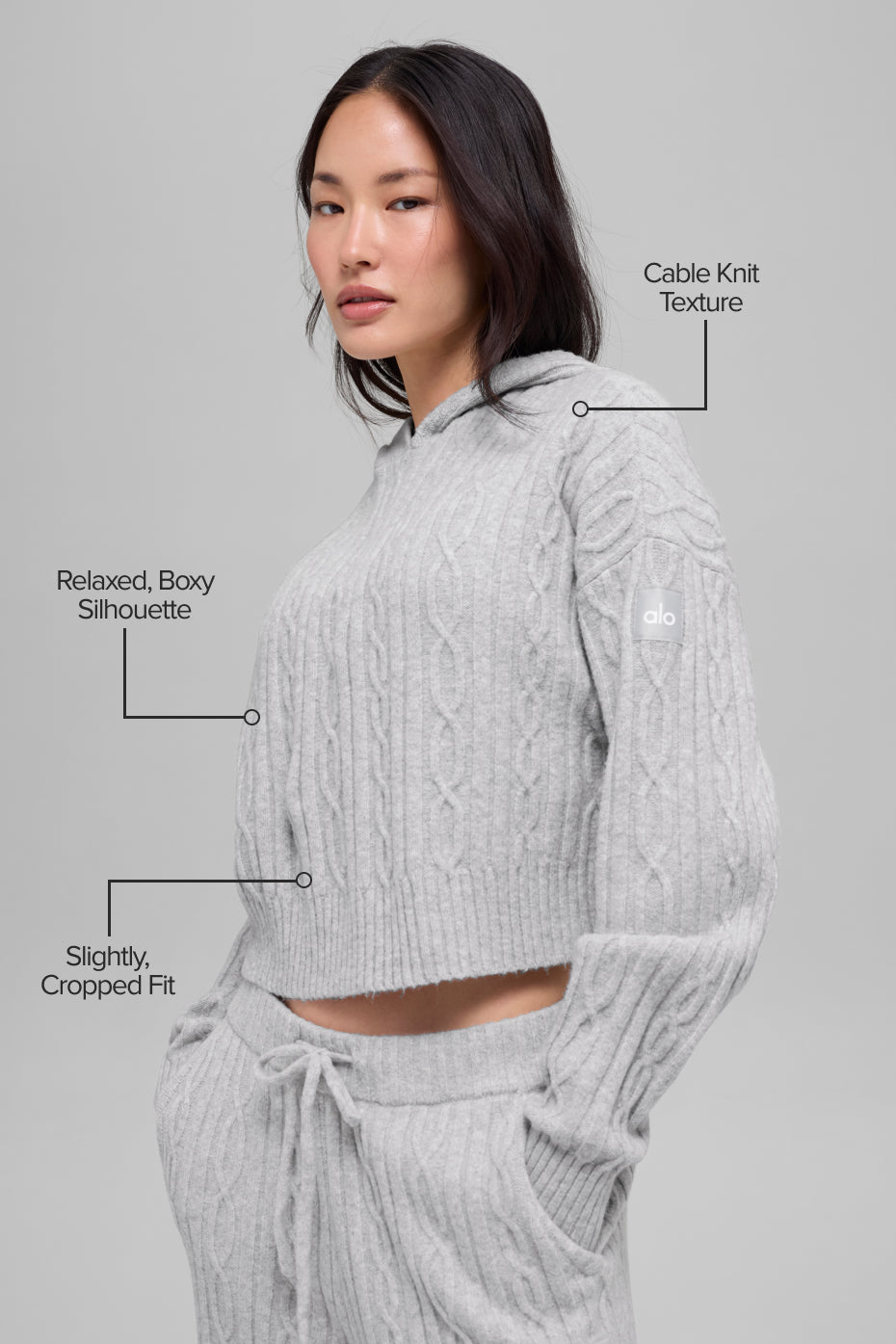 Alternative view of Cable Knit Winter Bliss Hoodie   Athletic Heather Grey