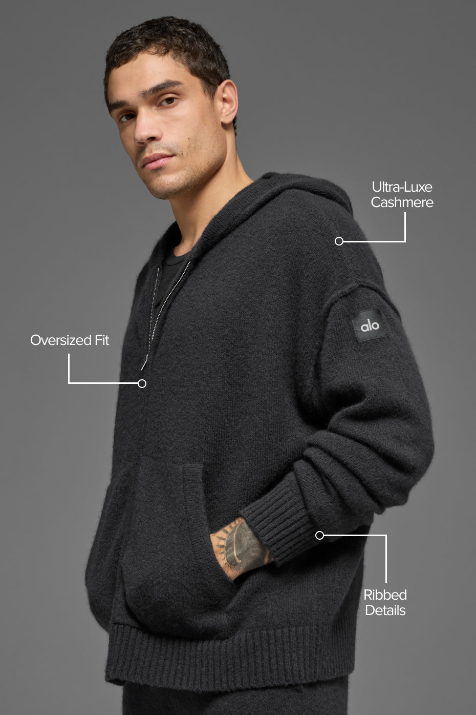 Alternative view of Wool Cashmere New Class Full Zip Hoodie   Black