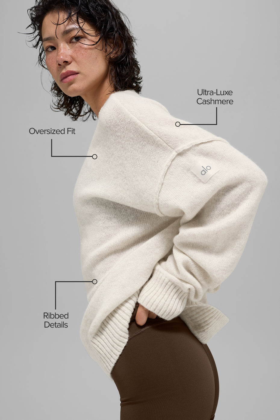 Alternative view of Unisex Wool Cashmere New Class Crewneck Sweater   Bone Heather