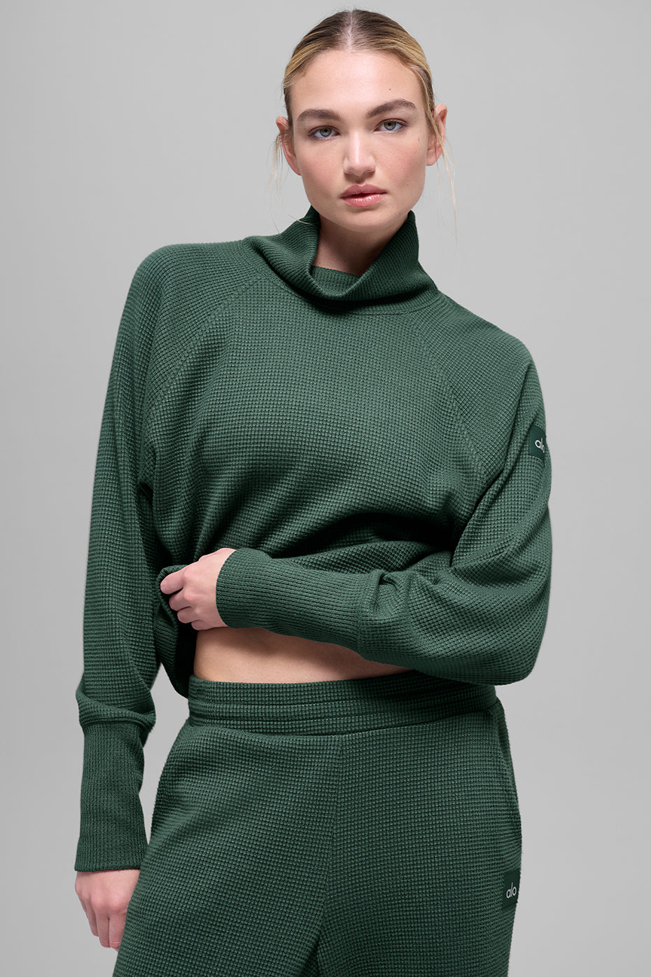 Waffle Weekend Escape Mock Neck Long Sleeve   Clover Green