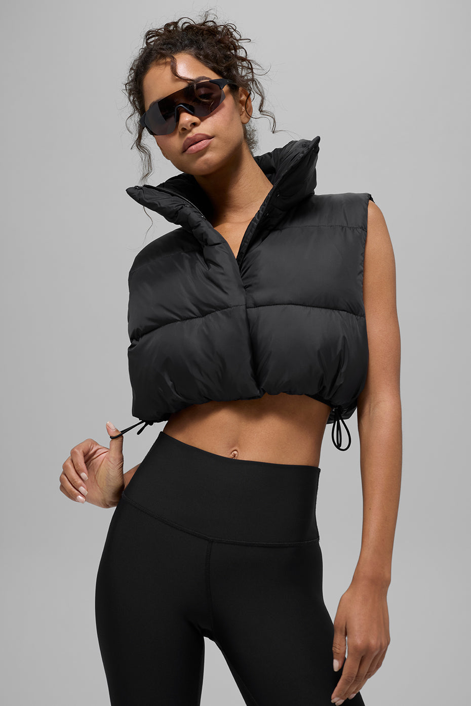 Cropped Gold Rush Puffer Vest   Black