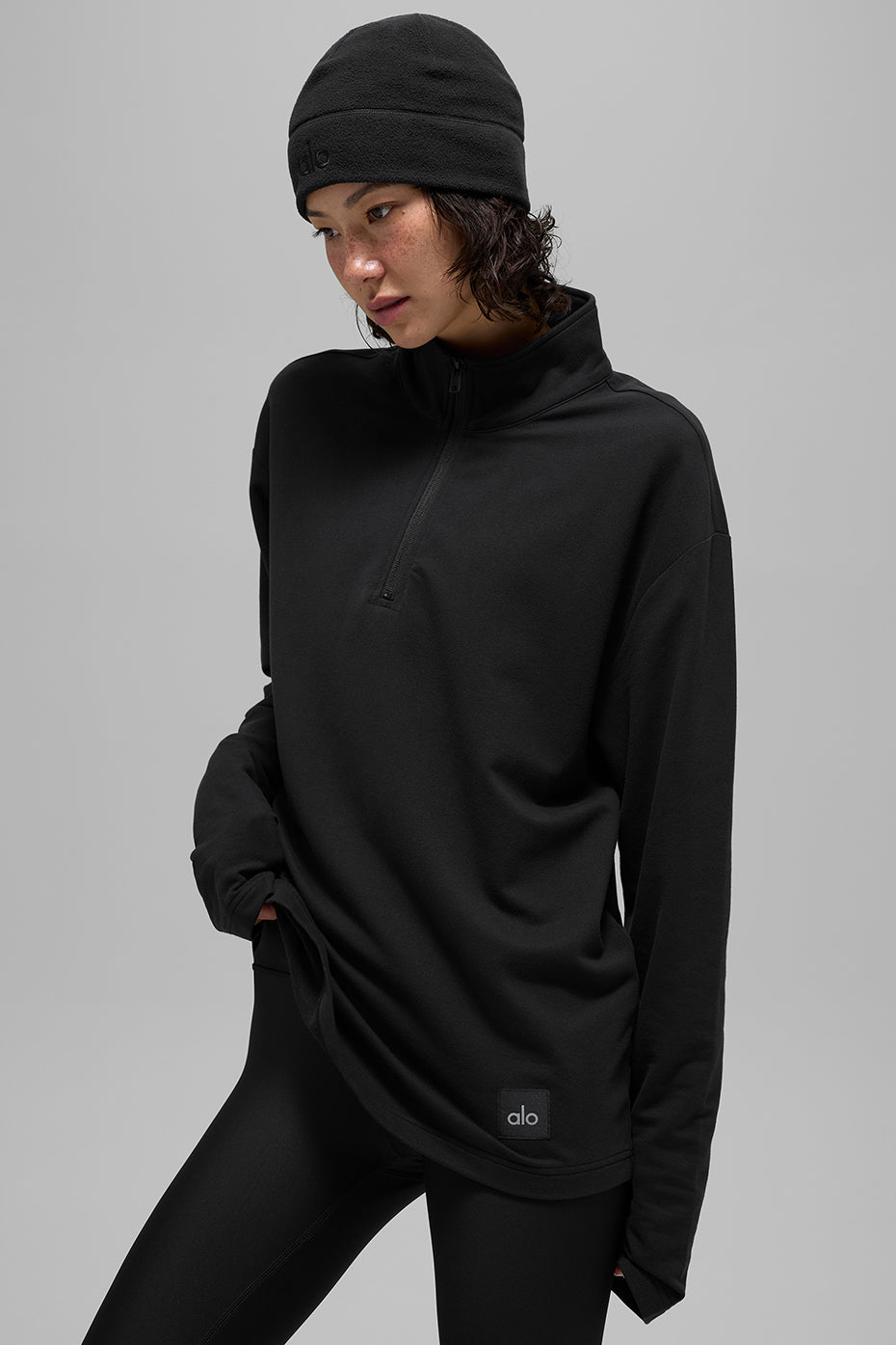 Double Take Long Sleeve 1/4 Zip   Black