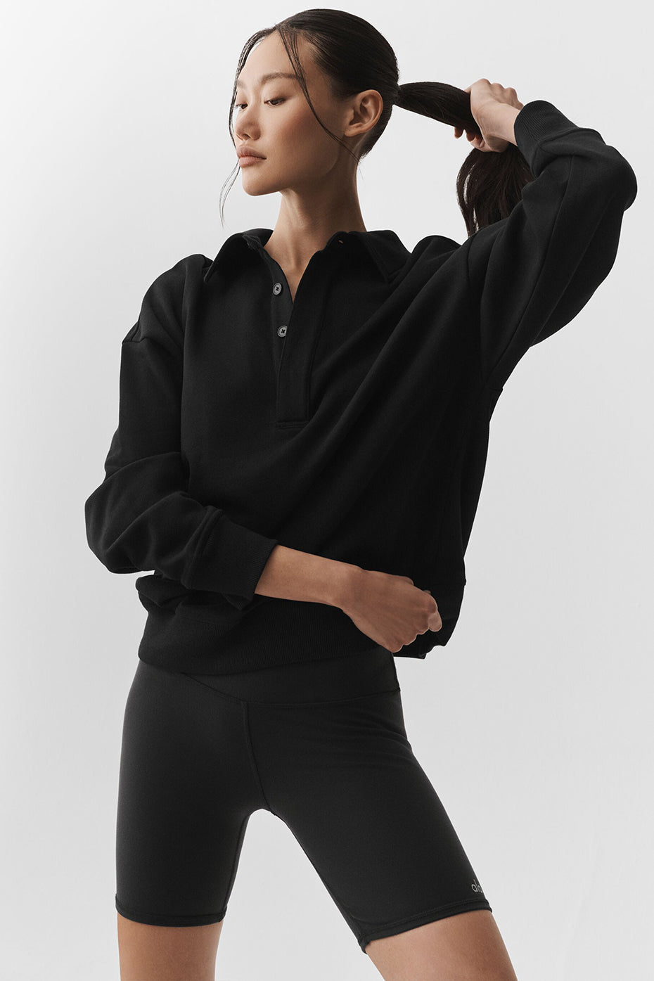 Take It Easy Long Sleeve Henley Pullover   Black
