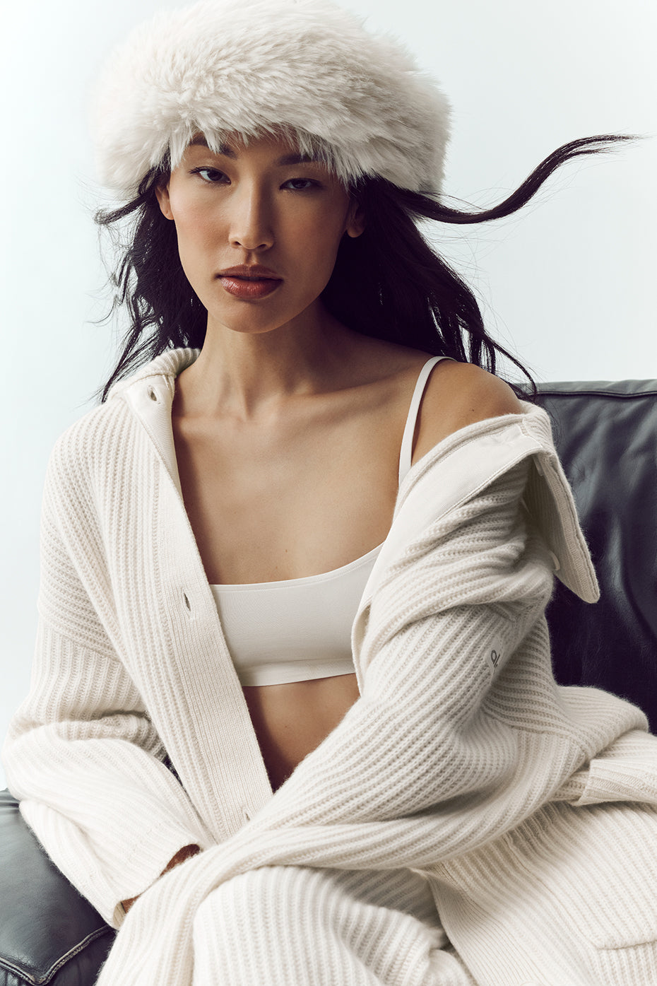 Courchevel Cashmere Faux Fur Beanie   Ivory