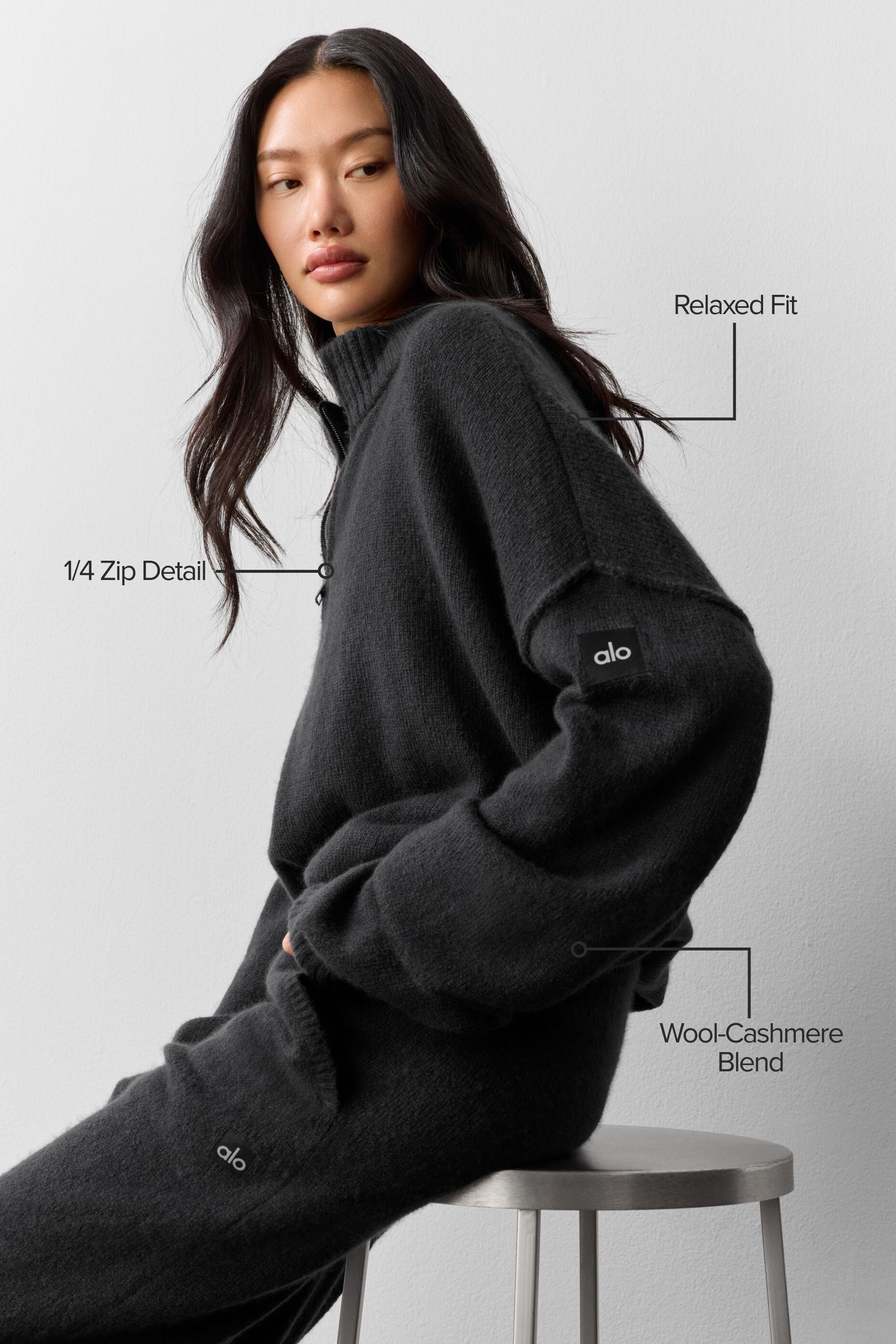 Alternative view of Wool Cashmere New Class 1/4 Zip Pullover   Black