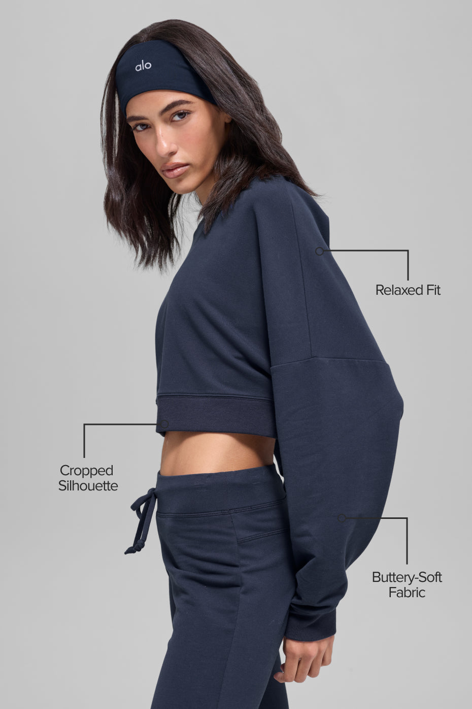 Alternative view of Cropped Sway Crew Neck Pullover   Navy