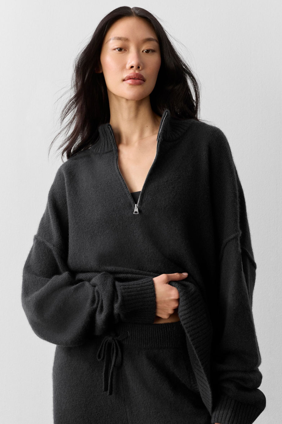 Wool Cashmere New Class 1/4 Zip Pullover   Black