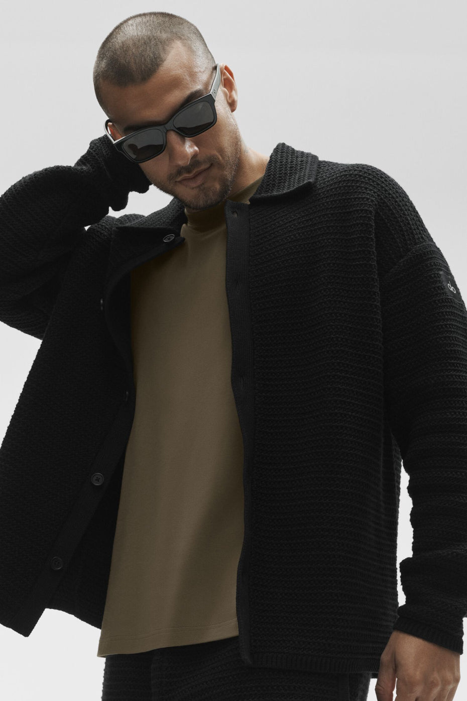 Shift Knit Button Up Long Sleeve   Black