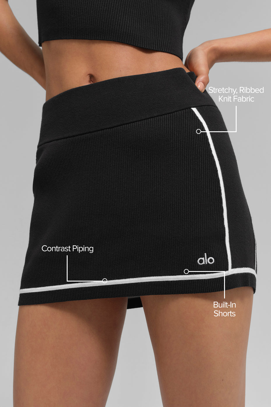 Alternative view of Ribbed Sweater Knit Highline Mini Skirt   Black/White