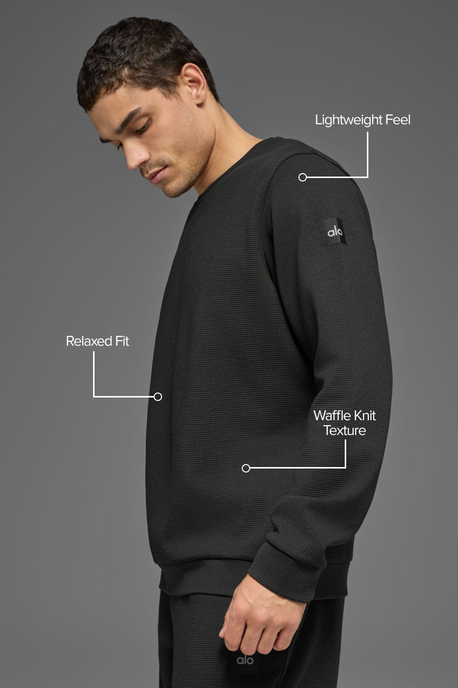 Alternative view of Waffle Lounge Long Sleeve Crew   Black