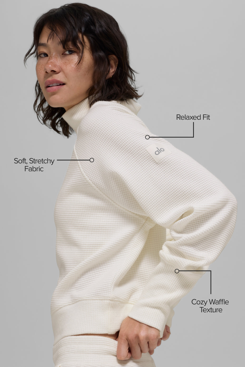 Alternative view of Waffle Weekend Escape Mock Neck Long Sleeve   Ivory