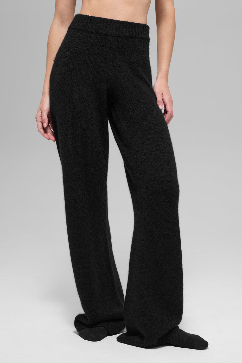 Wool Cashmere High Waist New Class Wide Leg Pant   Black