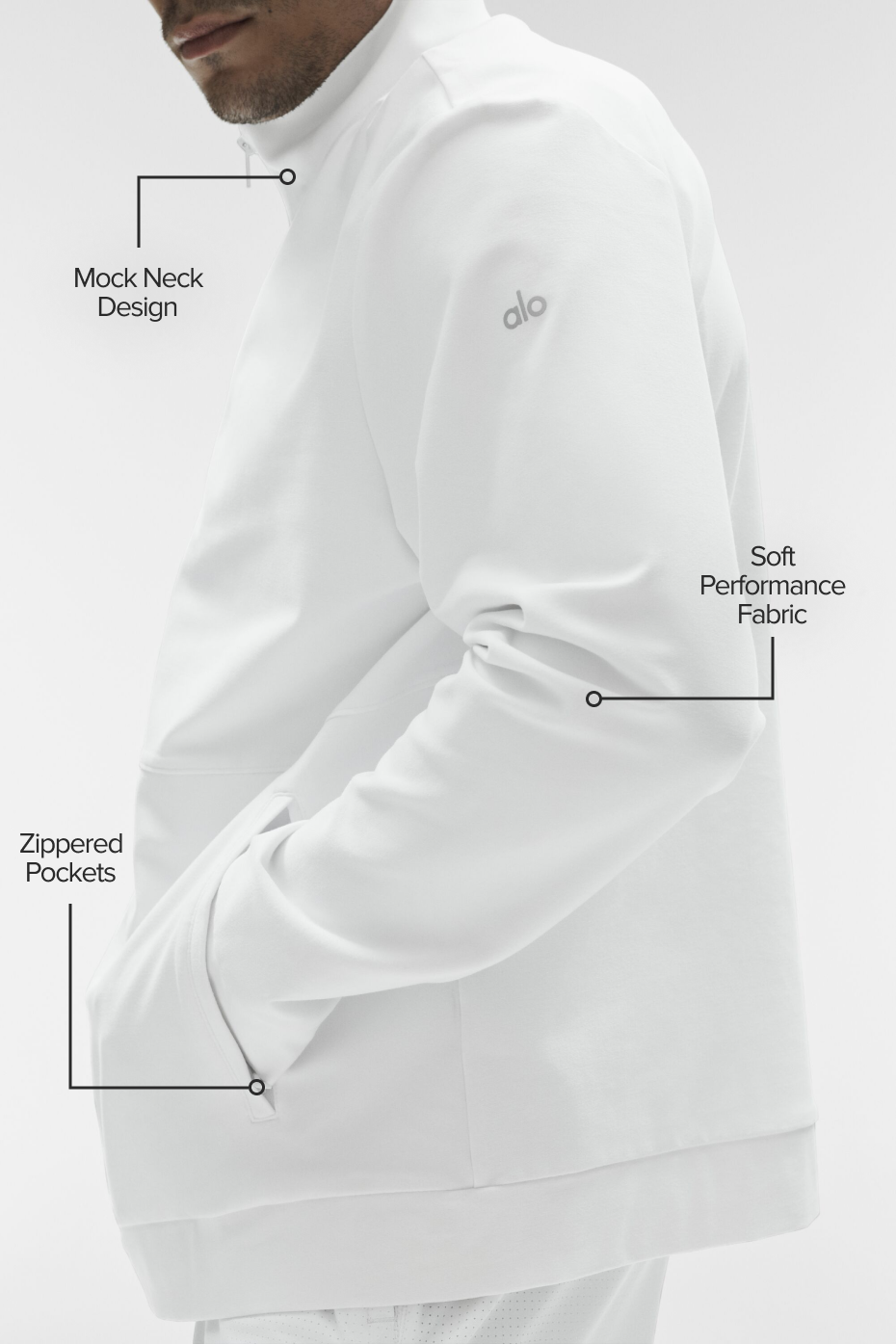 Alternative view of Conquer Max Mock Neck Full Zip   White