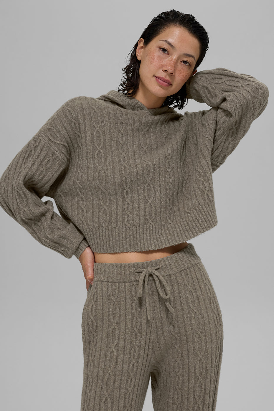 Alternative view of Cable Knit Winter Bliss Hoodie   Light Cocoa