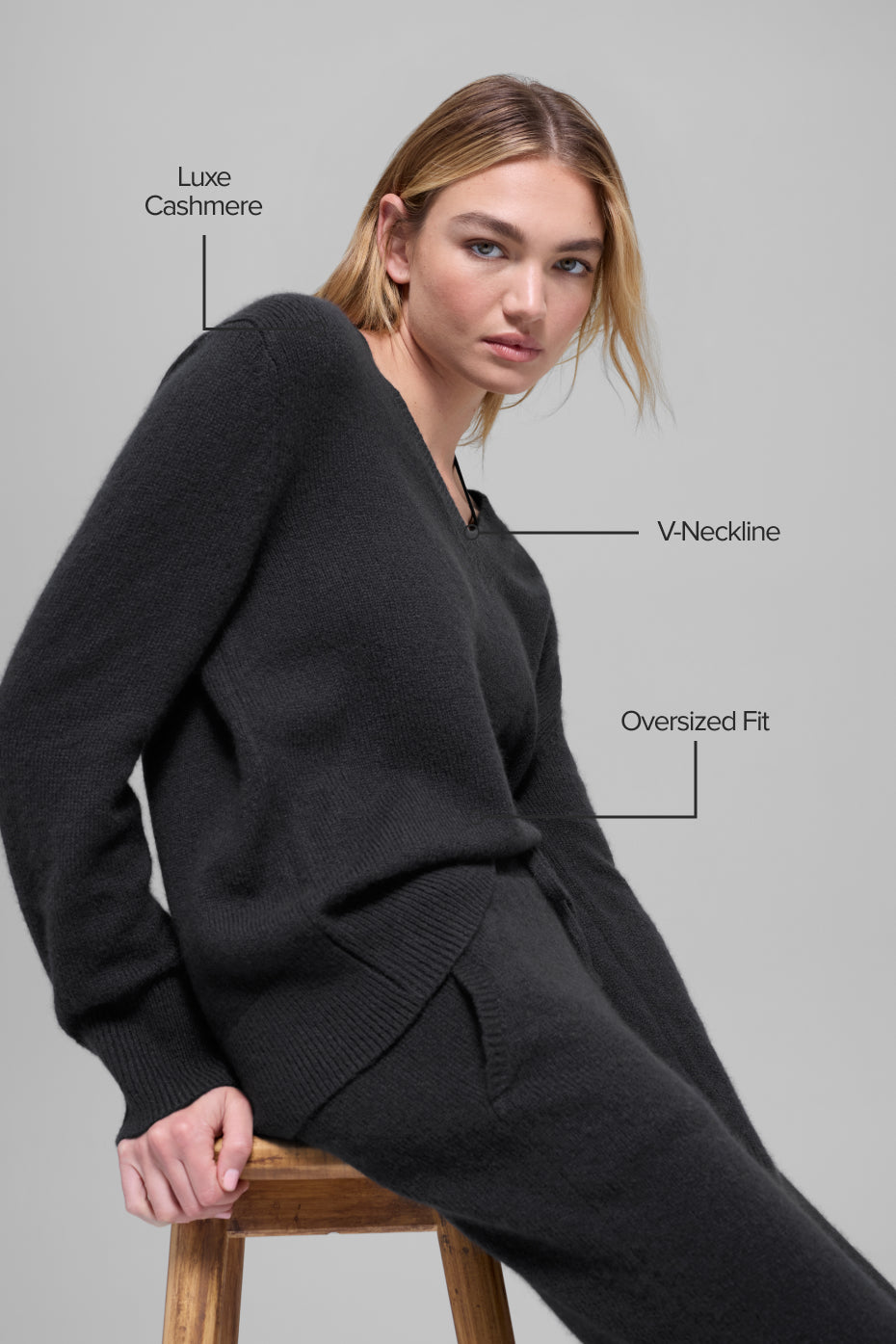 Alternative view of Wool Cashmere New Class Oversized V Neck Sweater   Black