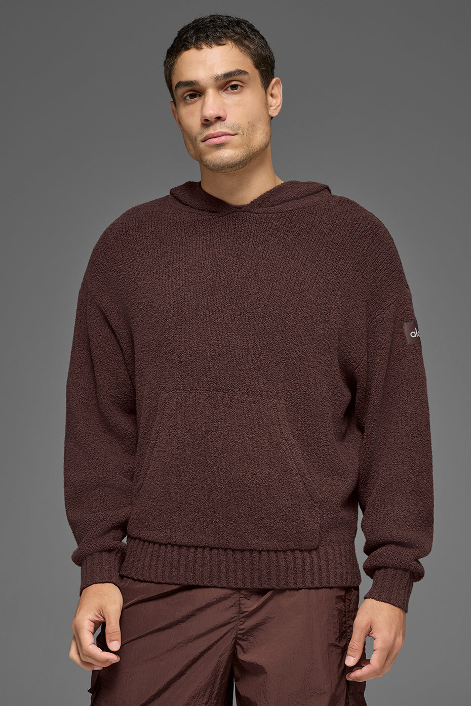 Textured Knit Hoodie   Brownstone