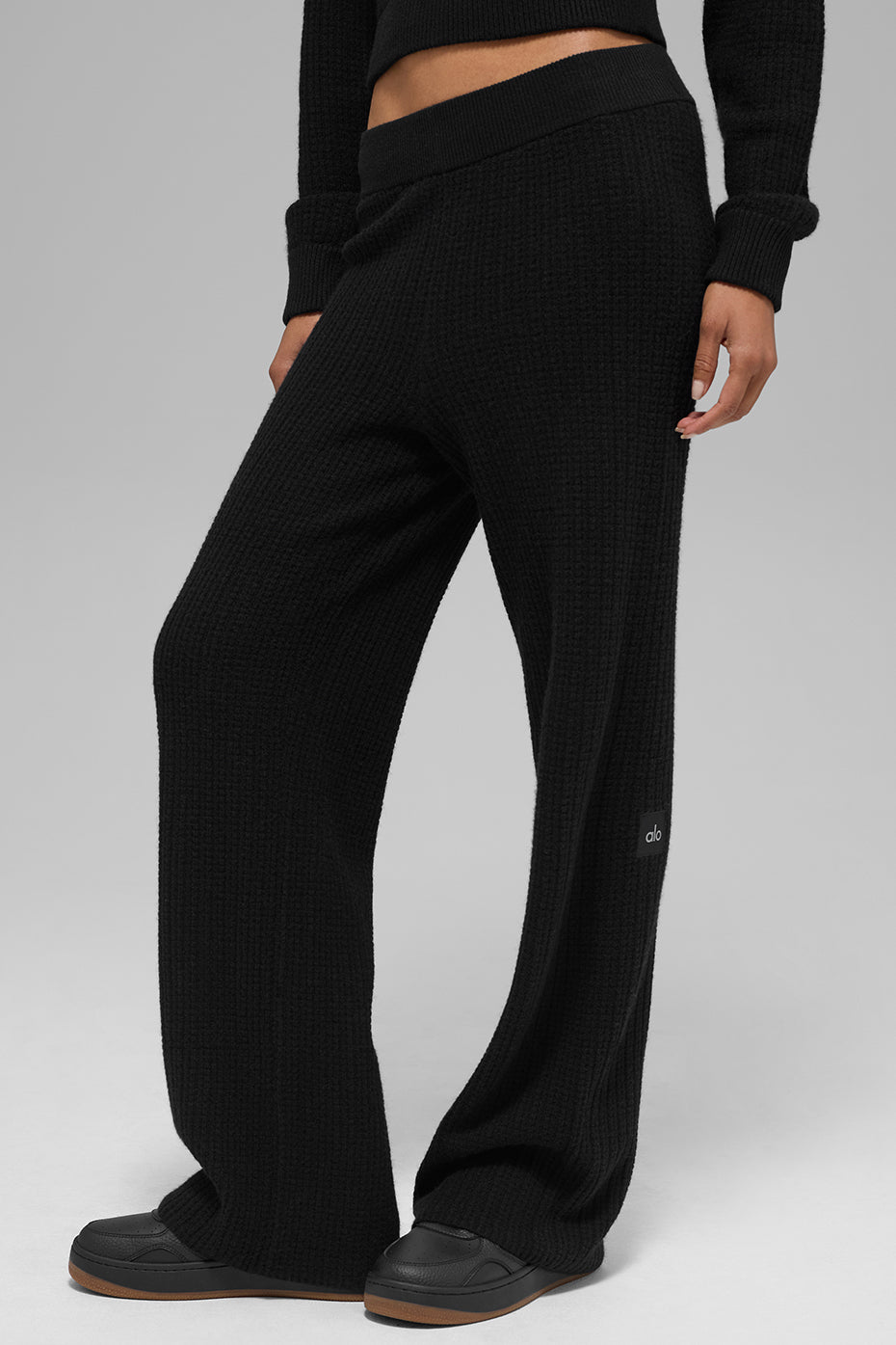 Cashmere High Waist Plush Waffle Pant   Black