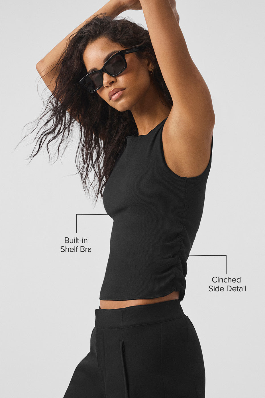Alternative view of Ribbed En Pointe Tank   Black