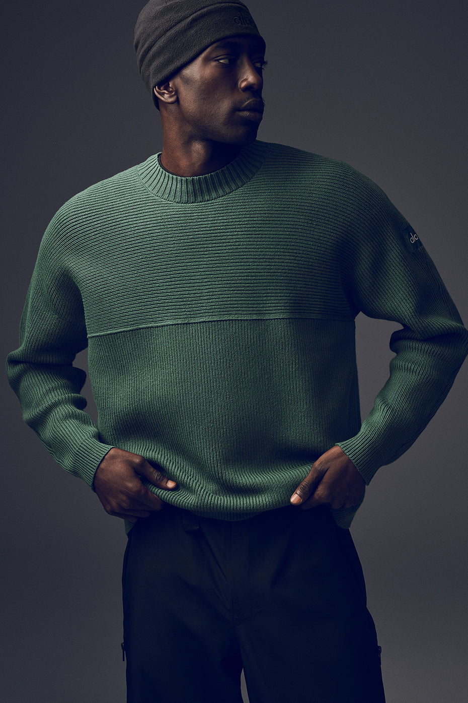 Domain Shift Rib Knit Sweater Crew   Clover Green