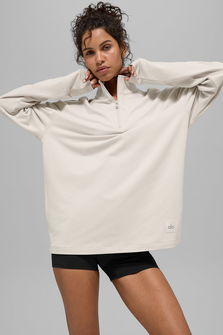 Double Take Long Sleeve 1/4 Zip   Bone