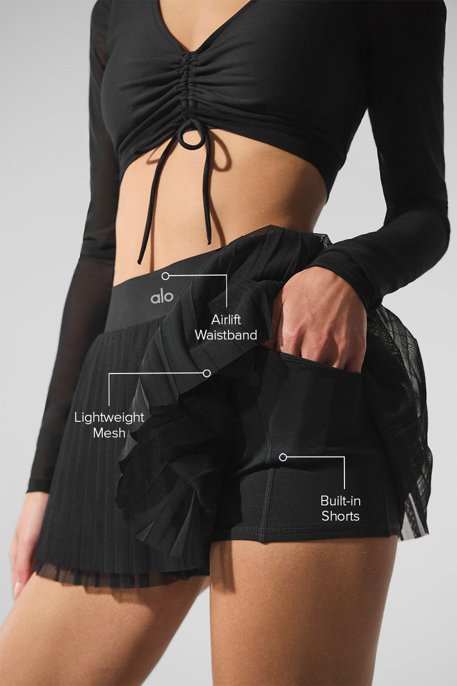 Alternative view of Mesh Baseline Tennis Skirt   Black